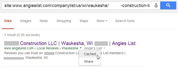 google site search how to view cached page