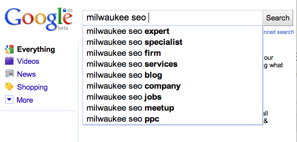 milwaukee seo google search suggest keywords