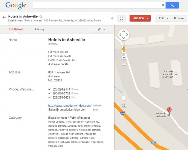 remove spam Google Map Maker POI - before